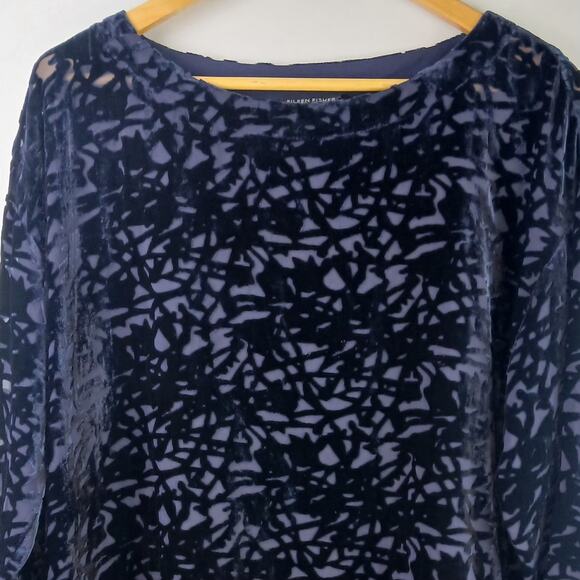 Eileen Fisher SZ XS Silk Blend Velvet Vines Burnout Blouse 3/4 Sleeve - Picture 5 of 7